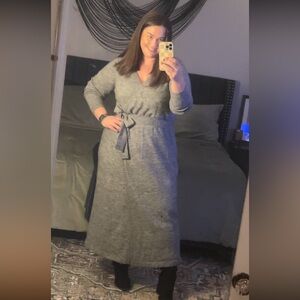 Eloquii Heather Gray Long-Sleeve Tie-Waist Knit Wrap Dress